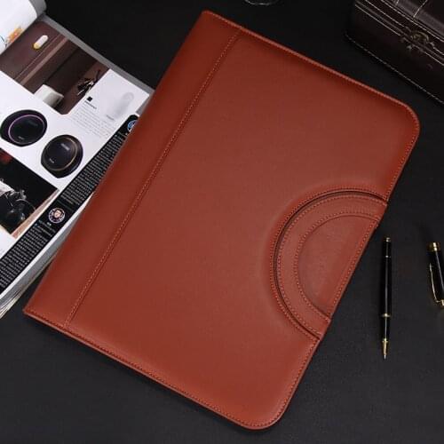 A4 PU leather file folder with handles womens mens document bag A4 document zipper bag padfolio with calculator clip 1209C