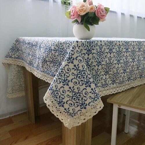 Rectangle Banquet Tablecloth for Wedding Party Decor Chinese Style Retro Blue and White Porcelain Floral Pattern Table Cloth