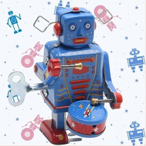 Retro Clockwork Wind Up Metal Walking Robot Toy Vintage Collectible Kids Gift F3ME