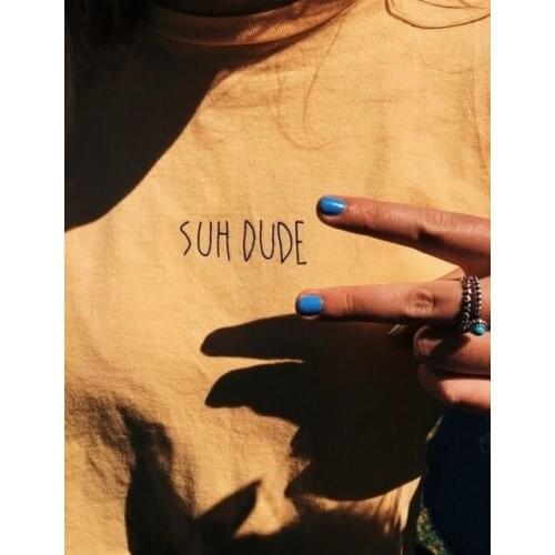 Suh Dude Tumblr Popular Tee Casual Yellow Black Letter T-Shirt Grunge Casual Aesthetic Tops Suh Slogan Trendy 90s quote Outfits