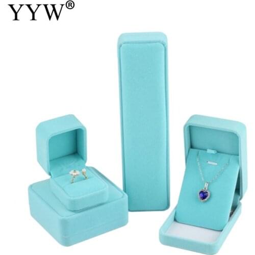 1PC Light Blue Skyblue Velvet Jewelry Set Box Plush Box Fit Necklace Ring Bracelet Earring Gift Box Packing Bag Wholesale