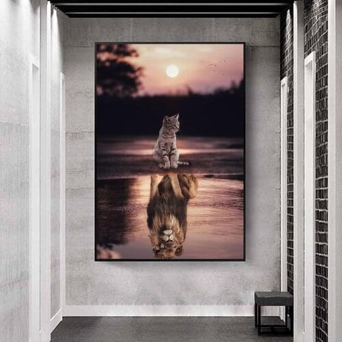 Lovely Animal Reflection In Water Abstract Print Canvas Painting Wall Art Posters Living Room Prints KidS Bedroom Picture Decor