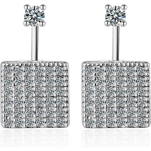 925 Sterling Silver New Fashion Square Design Shiny Zircon Stud Earrings for Women Jewelry Christmas Gift Hot Sale Wholesale