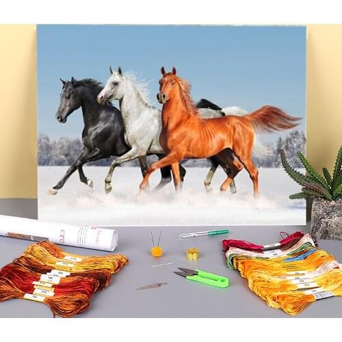 Animal Horse Printed 11CT Cross Stitch Kit Embroidery DMC Threads Handicraft Knitting Handiwork Needlework Promotions
