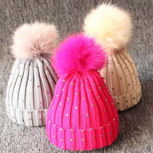 Winter Autumn Warm Hats Fur Pom Pom Children Beanie Caps Baby Kids Bonnet Skullies Girls Boys Unisex Thick Crochet Knitted Hat