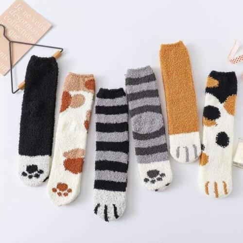 Winter Cat Claws Cute Thick Warm Sleep Floor Socks Plush Coral Dropshipping Wholesale