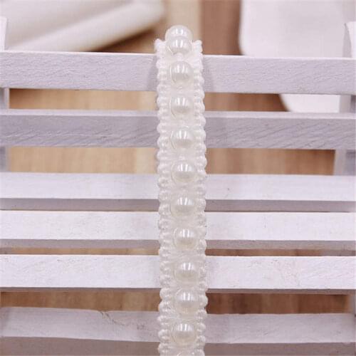DoreenBeads White Imitation Pearl Ribbon Lace Beaded Lace Wedding Dress Skirt Bags Hats Socks Applique 4Styles About 0.9m 1PC