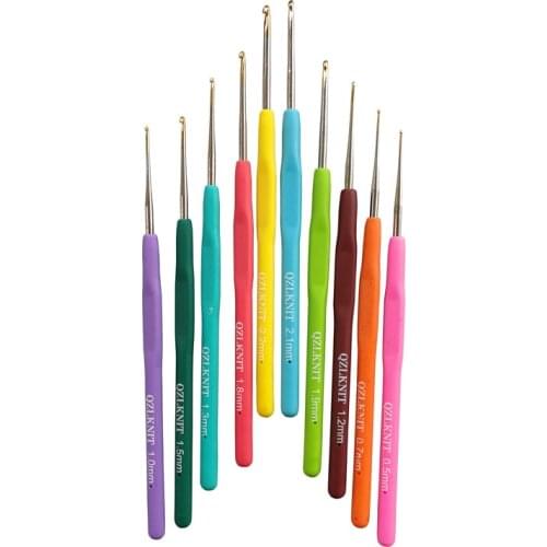 10Pcs Metal Knitting Needles Crochet Hooks Tool With Ergonomic Grips 0.5-2.2mm