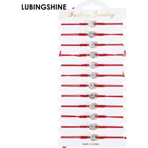 12pcs/Set Handmade Braid Rope Chain Bracelet Set Simple Red Rope Crystal Zircon Charms Bracelet for Women Adjustable Jewelry