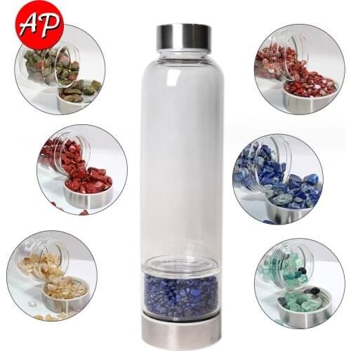 304 Natural Crystal Glass Water Bottle Healing Wand Elixir Quartz Crystal Healing Bottle Energy Cup