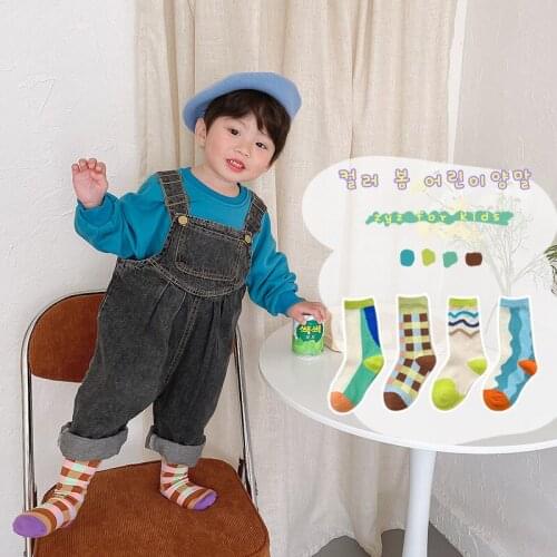 4 Pairs/Lot Children Cotton Socks Boy Girl Baby Infant Color Matching Tube Socks Childrens Trendy Fashion Socks 1-8T Teens Kids