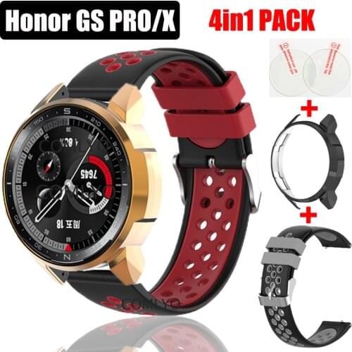 4in1 Pack for Honor GS Pro strap smart watch silicone sports band PC Hard case cover +HONOR gs pro X glass screen protector film