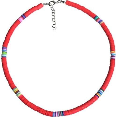 69HB Bohemian Beach Colorful Clay Beaded Choker Boho Rainbow Polymer Clay Necklace Jewelry for Women Girls Adjustable