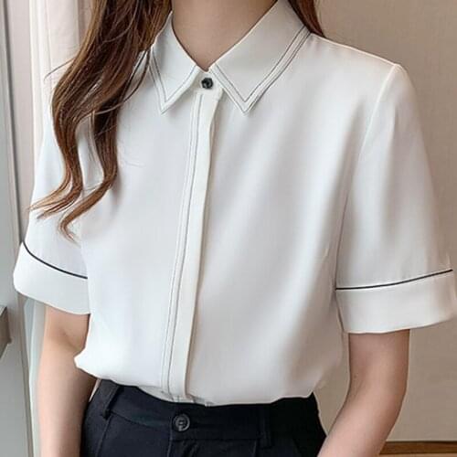 Summer Short Sleeve Blouse Women Turn Down Collar Chiffon Blouse Shirt Tops Women Blusas Mujer De Moda 2021 Blouses Shirts E995