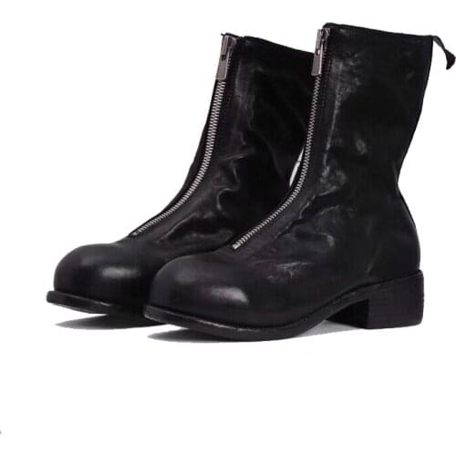 19ss Men Boots High Luxury Trainers Genuine Leather Zip Spring Male Black Mid-Calf PL1 PL2 Boots Casual Brand Flats Shoes