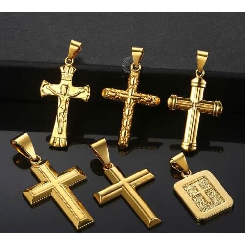 Davieslee Crucifix Jesus Cross Pendant For Men Women Gold Christian Pendants Woman Jewelry Gifts Dropshipping Wholesale LGPP01