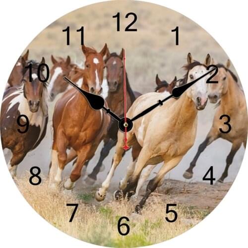 Wooden Wall Clocks Running Horses Simple Animal Cute Cat Antique Home Wall Watches for Teen Room Decoration