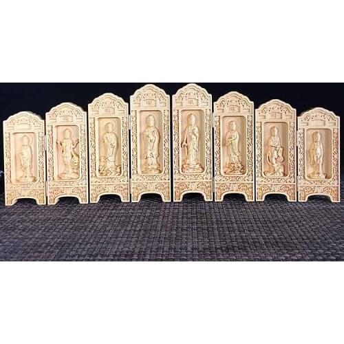 Wooden carved eight open box Buddha Guanyin wooden crafts home Feng Shui ornaments