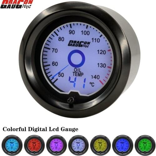 Dragon gauge 2" 52mm Car Oil temp gauge 7 Colors Backlight LCD Digital Oil Temperature Meter 50~140 Celsius With Senson
