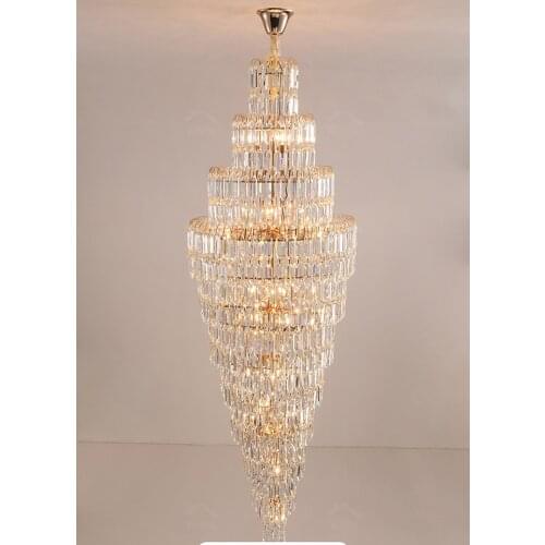 Smoke Gray Crystal Chandelier Deluxe Living Room Lamp Hotel Duplex Building Decorative Stair Long Chandelier
