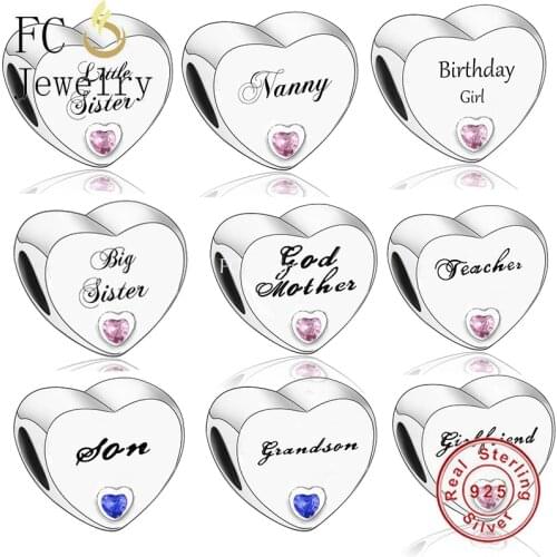 FC Jewelry Fit Original Brand Charm Bracelet 925 Silver Dad Mom Son Daughter Love Bead Making Mummy Grandma Berloque DIY Hot