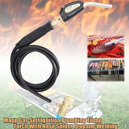 Mapp Soldering Gas Torch Self Ignition Plumbing Turbo Torch Solder Propane Welding Torch with Welding Hose for Soldering Tools