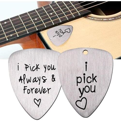 Engraved Guitar Picks Stainless Steel Jewelry Ukulele Pi Guitar You Pick Accessories Steel E2S2 I Forever Carved A B7M2