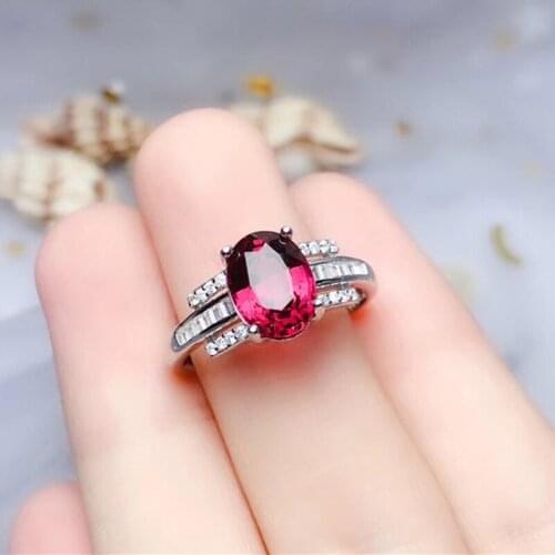 LeeChee Pyrope Ring for Women Anniversary Gift 7*9MM Natrual Garnet Gemstone Fine Jewelry Real Solid 925 Sterling Silver
