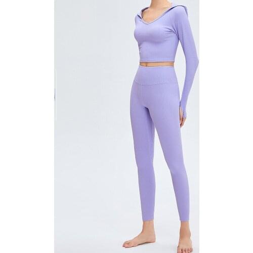 Thread Women Seamless Yoga Sets Hooded Fitness Sports Suits Gym Clothing Tracksuit Top High Waist Leggings Workout Sweatshirt