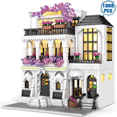 DIY Street View Series Architecture Assembly Building Blocks Ideas Expert European Flower Street Bricks House Toys Kids Gift