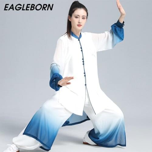 New Gradient Color Two-piece Tai Chi Suit Spring Autumn Tai Chi Costume Traditional Chinese for Women Uniform Team Performance
