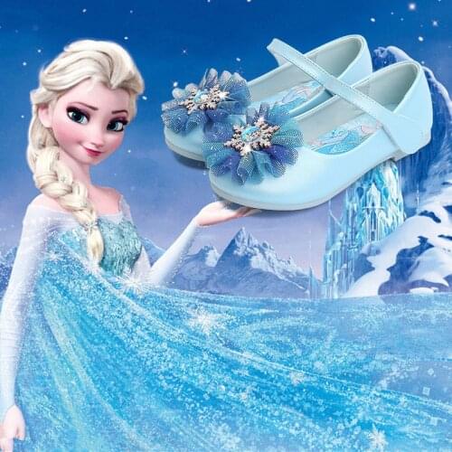 Disney cartoon elsa Frozen Girls Leather Princess Shoes New Flower Rhinestone Girls casual Shoes