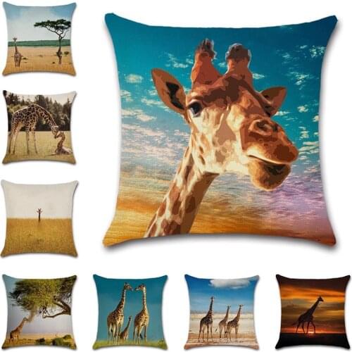 Giraffe Pattern Linen Beige Cushion Cover Pillow Case Decoration for Home Living Room Sofa Chair Friend Gift