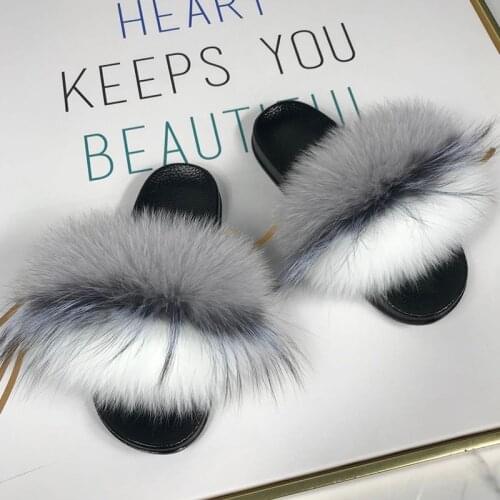 Fur Slippers Women Fluffy Sliders Real Fox Fur Flip Flops Summer Fashion Home Slippers Hot Sale