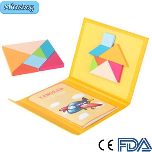 Montessori Agnetic Tangram 3D Puzzle Book Portable Preschool Baby Kid Toy Intelligence Jigsaw Wooden Educational Toy of Children