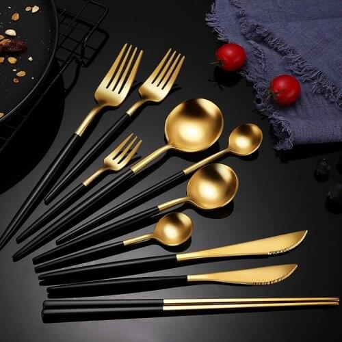 Nordic Dinnerware Set Stainless Steel Knife Fork Spoon Set Table Cutlery Gold Black Full Tableware Dessert Knife Flatware Set