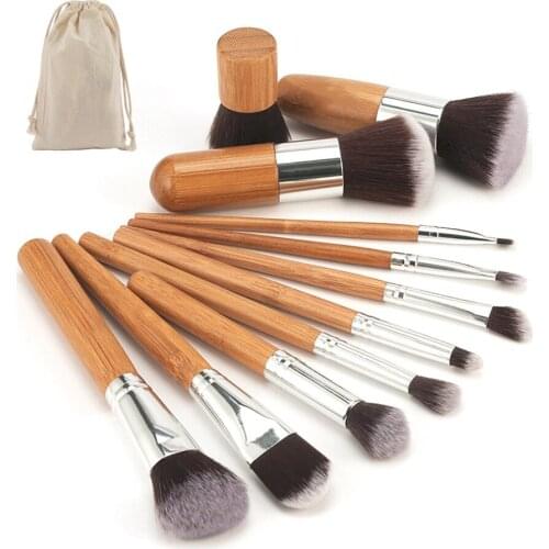 2018 New Makeup Tool Natural Bamboo Professional Makeup Brushes Set Powder Foundation Eyeshadow Blending Brush Make up Tool Kit