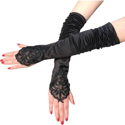 New Arrival Wedding Accessories Bridal Gloves Lace Satin Gloves Liturgy Gloves Medium-long Meters White Black Halloween Party
