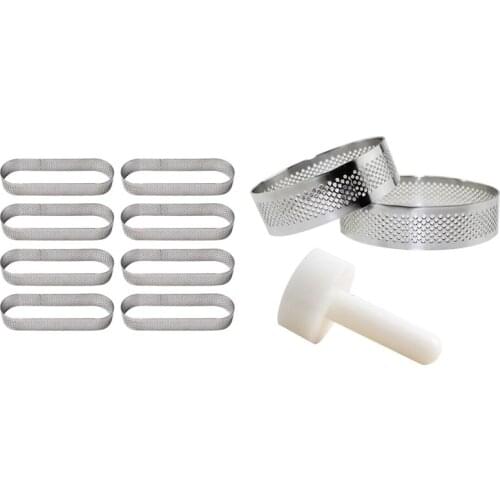 Perforated Kit Tart Rings Tart Tamper Mini Mousse Cake Rings With 8Pcs French Dessert Mousse Quiche Cake Mold