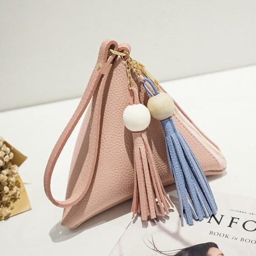Casual PU Leather Mini Triangle Handbags Women Fashion Creative Strap Tassel Clutch Purse Ladies Evening Wallet Female Hand Bag