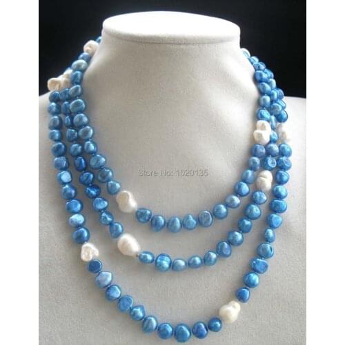 Freshwater pearl baoque blue white necklace 50" nature FPPJ