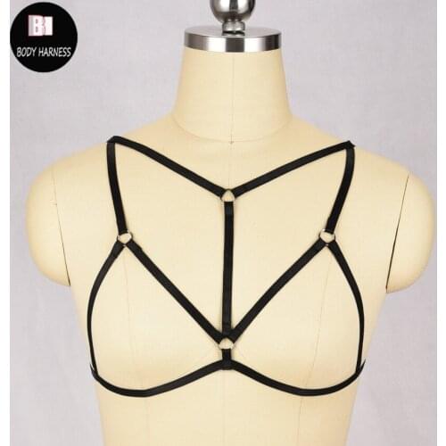 Rave wear harness bra Bondage cage fetish lingerie sexy halloween costume body harness elastic braburning harness body cage