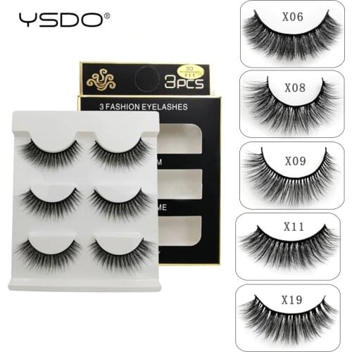 YSDO 3 pairs eyelashes hand made mink eyelashes 3d mink hair lashes natural false eyelashes makeup mink strip lashes faux cilios