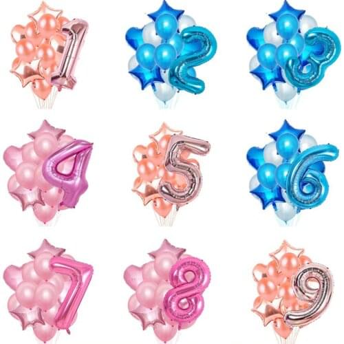 15pcs/40inch rose gold number aluminum foil mixed balloon childrens birthday party decoration wedding decoration baby shower