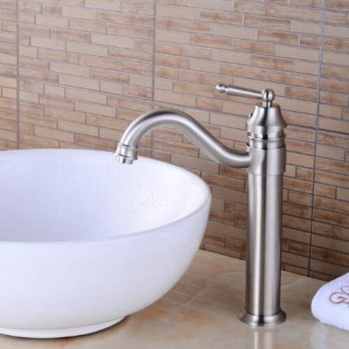 Basin Faucet nickel brushed Brass Bathroom Sink Faucet single lever hot and cold high basin mixer