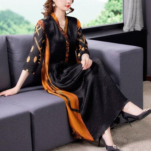 Spring Dress 2021 New Long Printed A-line Summer Vintage Party Dress Plus Size 4XL Womens Formal Dresses Vestido Feminino