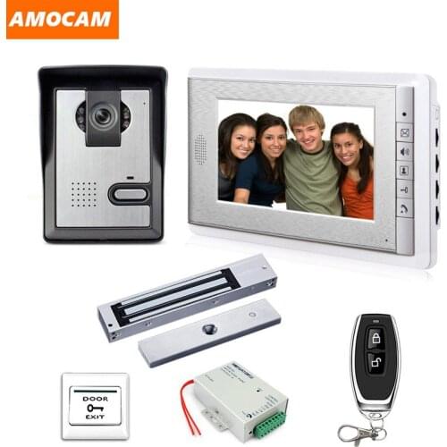 Video Intercom Doorbell 7'' LCD Wired Video Door Phone System 700TVL Outdoor IR Camera with Magentic Lock Remote Control Unlock