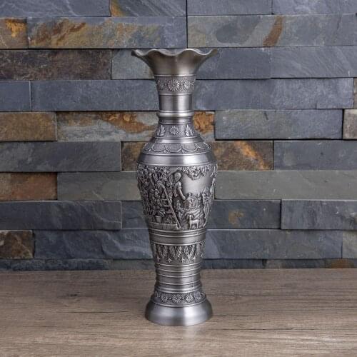 Height 27.5cm New Tabletop Decor Vase Vintage Home Decoration Retro Ornaments Accessory Metal Art Craft Flower Engraved