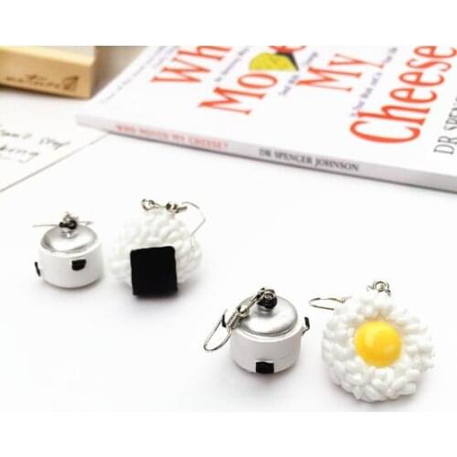 Funny Mini Rice Cooker Sushi Dangle Earrings Resin Fried Eggs Cute Food Earrings for women girls Prom Party Jewelry Wholesale