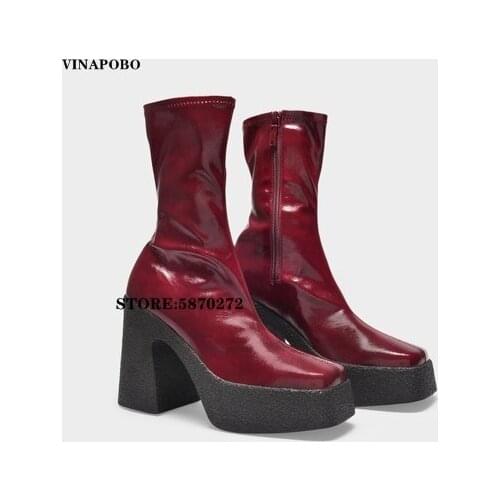 New brand women autumn winter warm boots sexy high heels platform black brown zipper shoes woman ankle boots big size euro 35-41